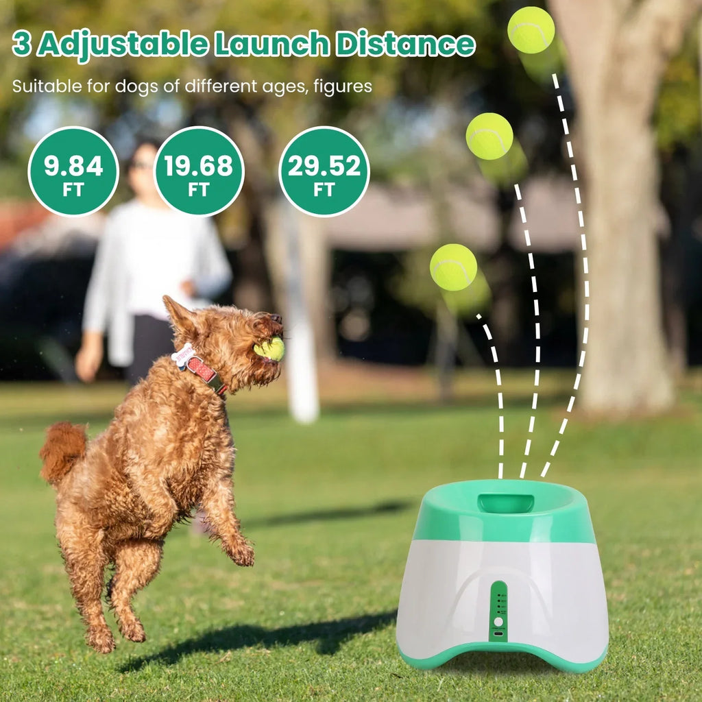 Adjustable distance ball thrower for small dogs