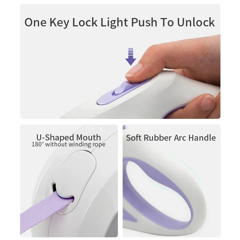 Automatic dog leash with one-button brake and lock control system