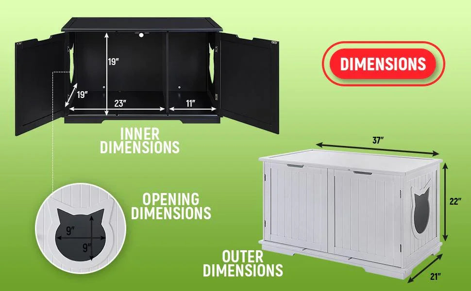 Cat litter box furniture dimensions - 37.5 inches long fits jumbo boxes