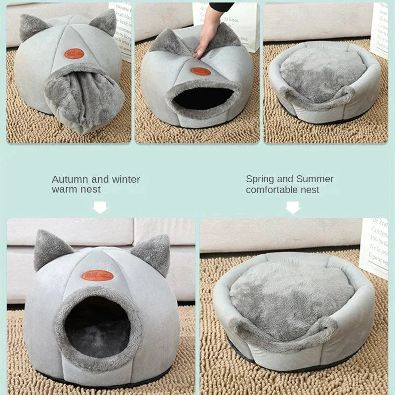 Removable washable cushion for cat cave bed - easy cleaning